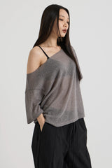 ニットワンショルダーTシャツ, Charcoal
