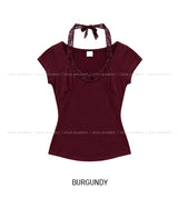 Sina Lace Strap Halter Short Sleeve