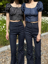 Selvedge denim spandex high waist bootcut pants (Denim)