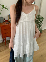Omill Lace Shirring Sleeveless Midi Layered One Piece