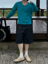 Indigo embo bermuda pants