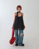Tie set leopard print dot bustier long blouse