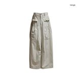 (2color) Frill Pocket Wide Cotton Buckle Pants