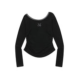 SELUA ONE SHOULDER UNBALANCE SHIRRING LONG SLEEVE T