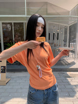 カラー バックオープン ルーズフィット 半袖Tシャツ