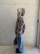 ティケンヘリンボーンウールフードファージャケット