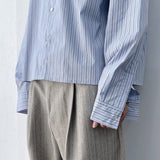 Striped Refreshing Textured Single Pocket Boxy Long Sleeve Shirt