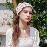 シェルストライプヘアスカーフ(ホワイト & レッド)