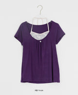 Hiwaku Flower Sleeveless Layered Shirring Short Sleeve Tee
