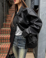 Hazel loose-fit pocket leather jumper