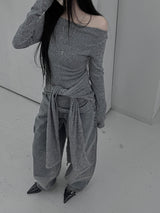 chio off-shoulder strap knit (3color)