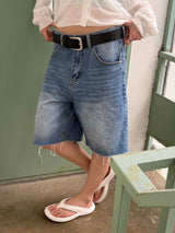 Washed bermuda denim pants(2color)