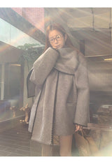wool gray muffler cape coat