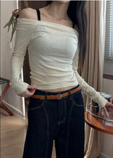 Dot off shoulder long sleeves(3color)