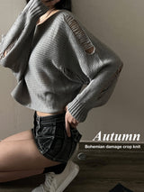  Bohemian damage crop long sleeve knit (5 colors)