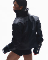 PADDED-SHOULDER LEATHER JACKET