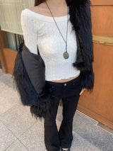 Luna Skin Off-Shoulder Cable Slim-Fit Knit