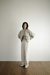 Boucle wool cardigan, Oatmeal