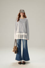 Sweet & Cool Lace Accent Ribbon Point Long T-Shirt