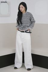 white cotton wide casual pants