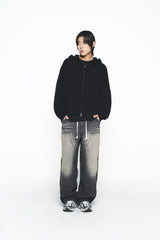 25SS SOLIED KNIT HOODIE ZIP UP BLACK