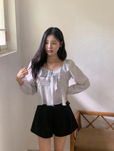 #Fairy Ribbon Puff Long Sleeve Blouse (4color)