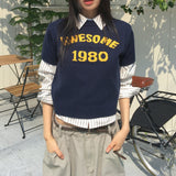 タンド1980レイヤードクロップド半袖ニット