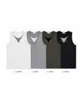 LMN Off-Layered Muscle Fit Henley Neck Tank Top (4 colors)