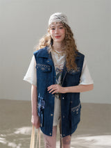 Indigo Denim Utility Pocket Vest