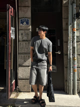 Stone washed bermuda denim pants