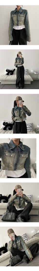 Solve Washing Vintage Denim Cropped Jacket