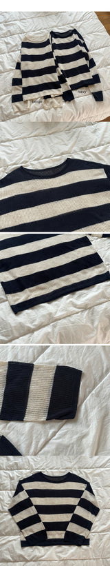  Big stripe see-through long sleeve knit T