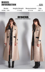 OfAkiva"ソフトクールエスセティック"ロングレザーウーマン‐コート