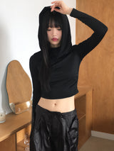 Bloomer draped slim crop hooded sweatshirt