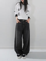 (UNISEX) ピンタックワイドデニムパンツ