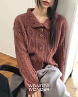 [MADE] ワイソンハイネックパンチングケーブルニットロングスリーブカーディガン