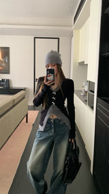 Bow Burton Layered Slit Long Sleeve Knitwear