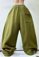 フリース🔥ストリングバルーンワイドカーゴパンツ 🔥🤍🖤🩶💚5カラー