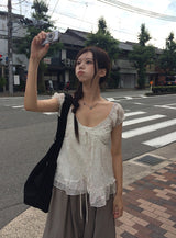 Rijin Flower Frill Flare Chiffon Blouse