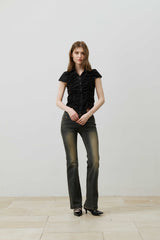 SYLPH SHIRRING SHIRT / BLACK