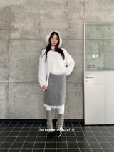 gray lace midi wool skirt