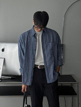 ASCLO Linen Denim Stripe Over Shirt (2color)