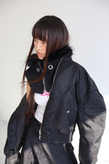 ファーフードウォーマー - KHAKI BLACK