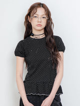 ドットパフスリーブTシャツ (ブラック)