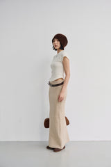 Ribbed Wool Maxi Skirt-KHAKI