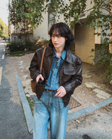 Brick pocket leather jacket