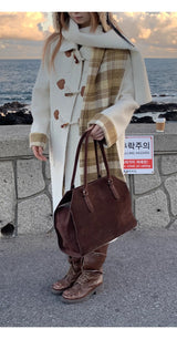Celebrity toggle checkered long coat
