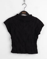 Ether half-neck shirring pleated tank top blouse