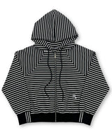 Midnight Flower Stripe Hoodie Zip-up_Black