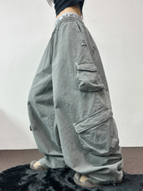 FLEECE/STRING TWO CARGO RIVET WIDE BALLOON LONG PANTS💚🤎🖤🩶4COLOR